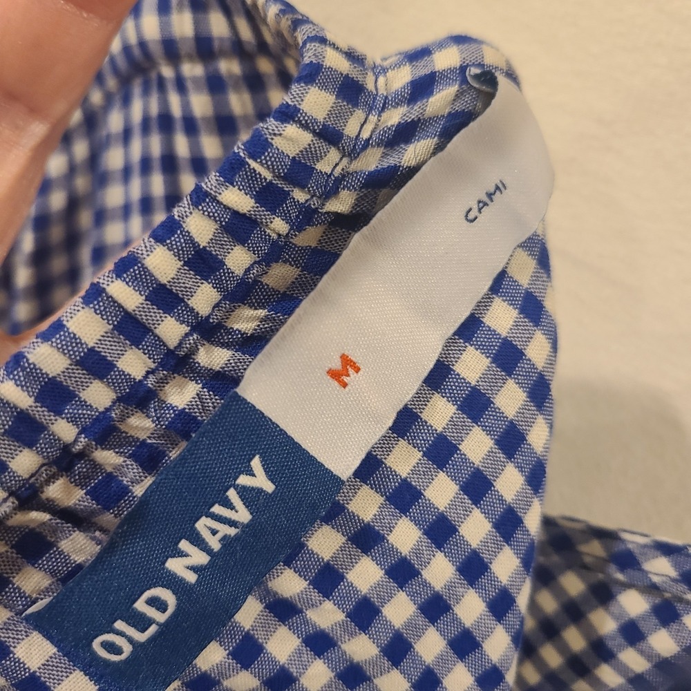 Old Navy Blue White Gingham Midi Dress Womens Medium Cotton Rayon Tiered Strappy - Picture 5 of 6